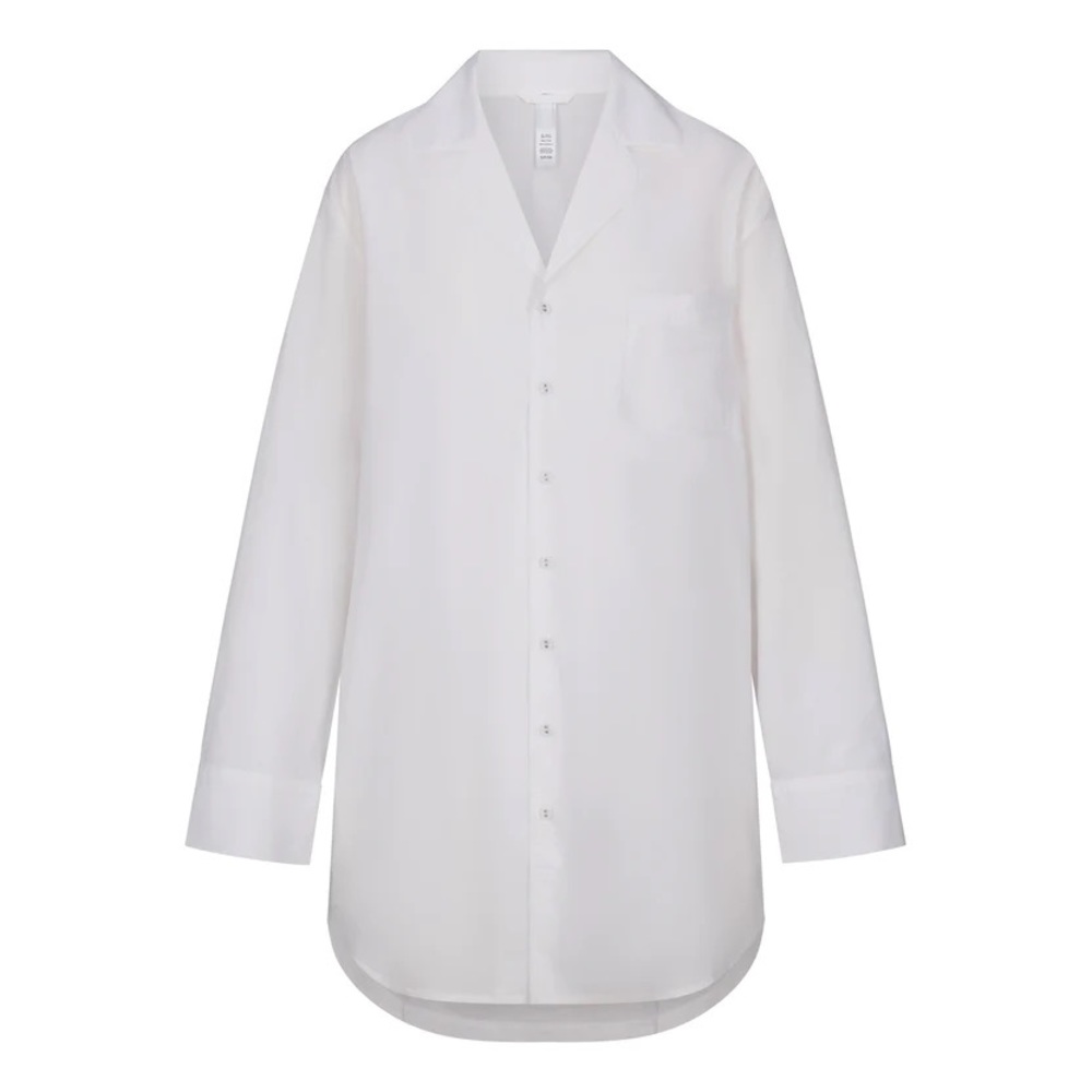 SKIMS COTTON POPLIN SLEEP BUTTON UP DRESS- Color | SNOW | S | NEW with tag
